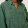 Utsa Green Crochet Embroidered High-Low Cotton Kurti - Image 2