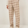 Lounge Beige Checks Print Mid-Rise Relaxed-Fit Cotton Pants - Image 4